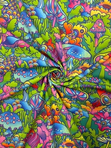 Trippy Mushroom Forest - Design Spandex Fabric 4 Way Stretch By Yard - Picture 1 of 3