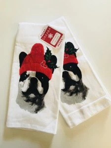 Juego de 2 toallas de cocina Bulldog Frenchie francés algodón de Navidad para perro lindo - Imagen 1 de 2