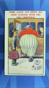 Postal de cómic de Navidad Saucy Reg Maurice 1924 BBW grande dama ferrocarriles de equipaje - Imagen 1 de 2