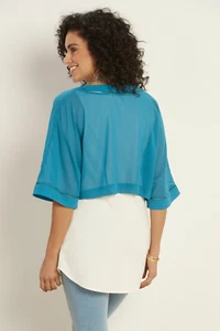 Soft Surroundings Jacket Women Medium Dolman Sleeve Crop Open Light Sheer Cruise - Picture 1 of 2