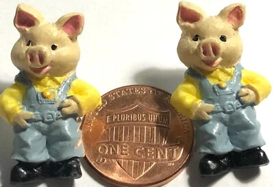 2 JHB Hand-Painted Resin Pig In Overalls Shank Buttons 28.5mm 1 1/8" Tall 12537 - Image 1 of 3