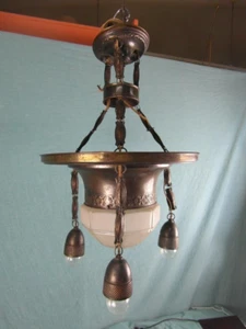 Deckenlampe Kronleuchter Jugendstil Messing Berlin Unrestauriert Vintage 18e1 - Bild 1 von 23