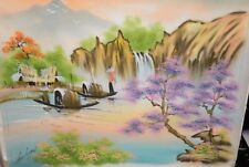 CHINESE ORIGINAL WATERCOLOR ON SILK VILLAGE RIVER PAINTING SIGNED #2