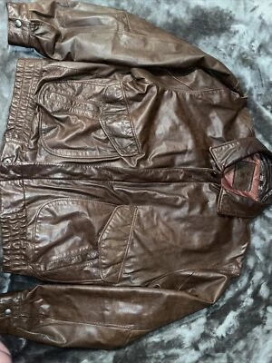 De Colección Hunt Club Hombres Grande Cuero Chaqueta Bombardero Forrada Marrón Cremallera Completa Vuelo Años 90 Foto 1 de 4
