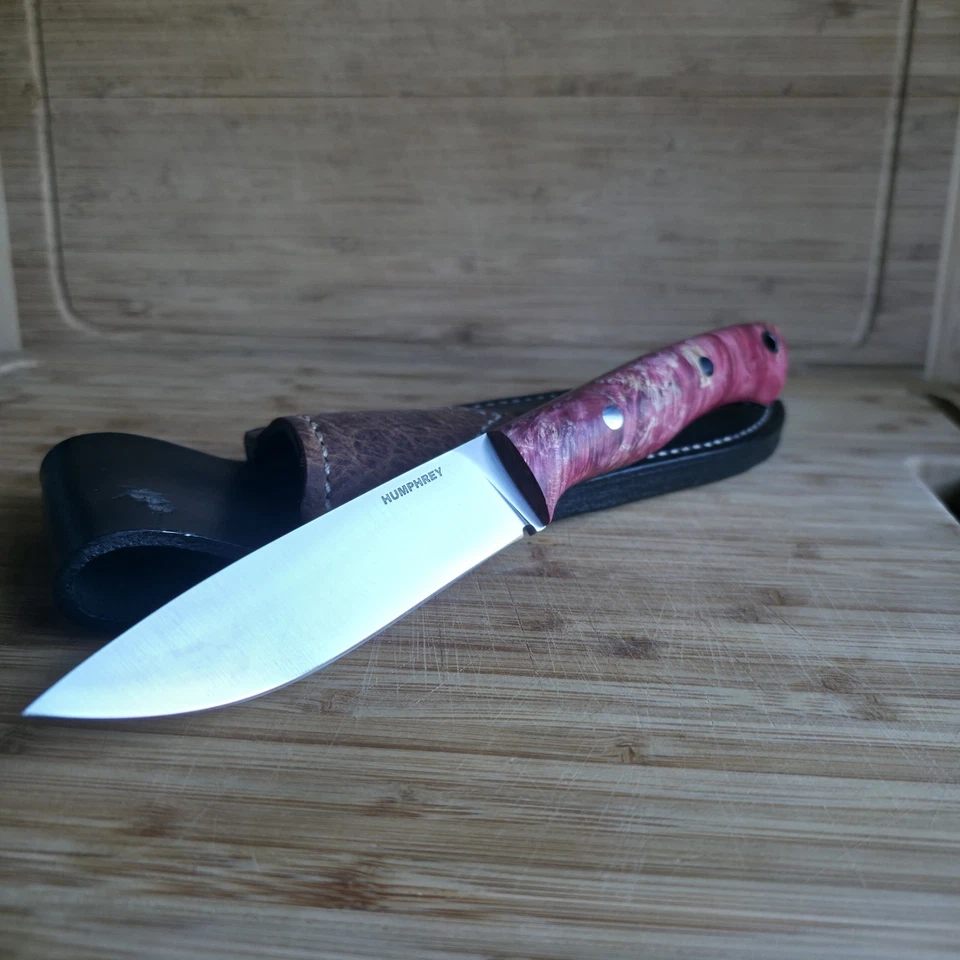 Orig Vintage Handmade Fixed Blade Knife "Lon Humphrey Custom Knife" w Sheath - Image 1 of 4