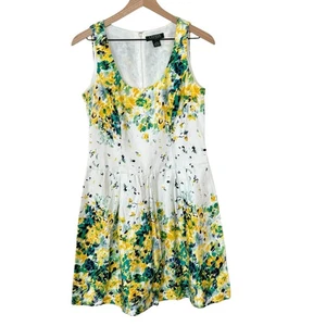 Lauren Ralph Lauren White Yellow Watercolor Floral Spring Midi Dress Size 4  - Picture 1 of 11