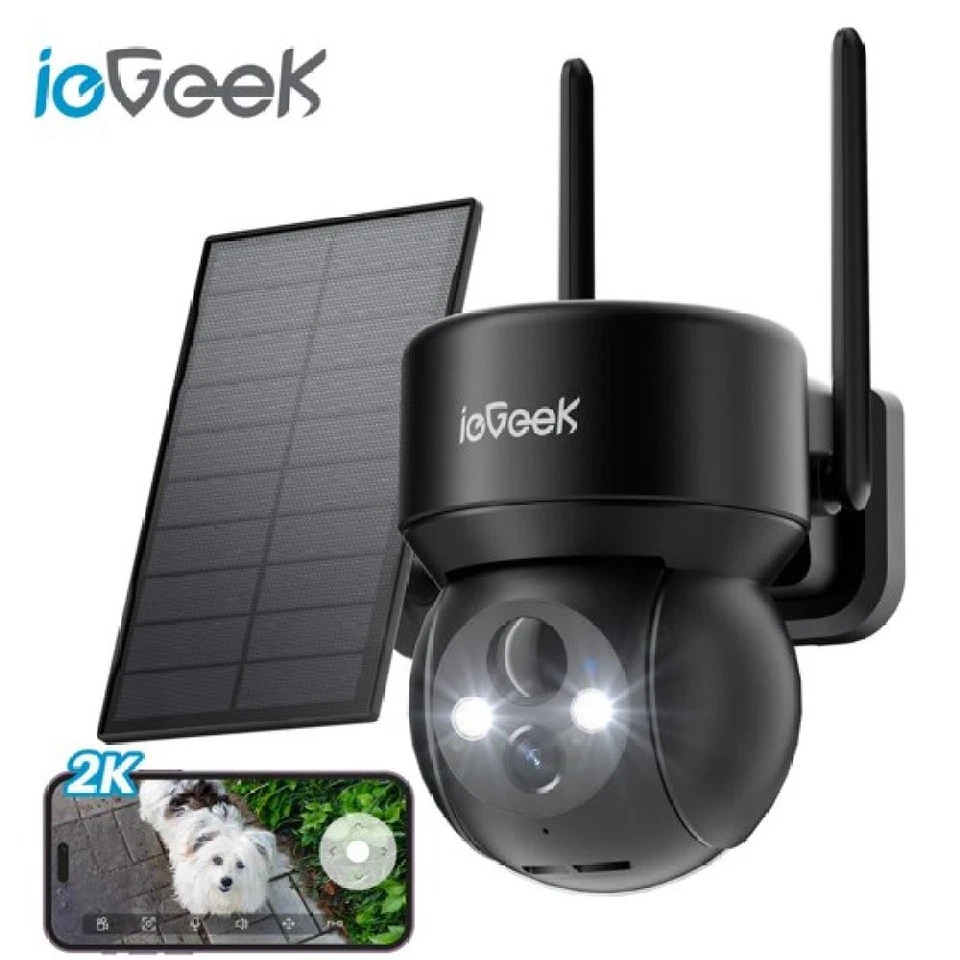 ieGeek Solar Security Camera Wireless Outdoor 2K 360°View PTZ Color Night Vision - Image 1 of 4