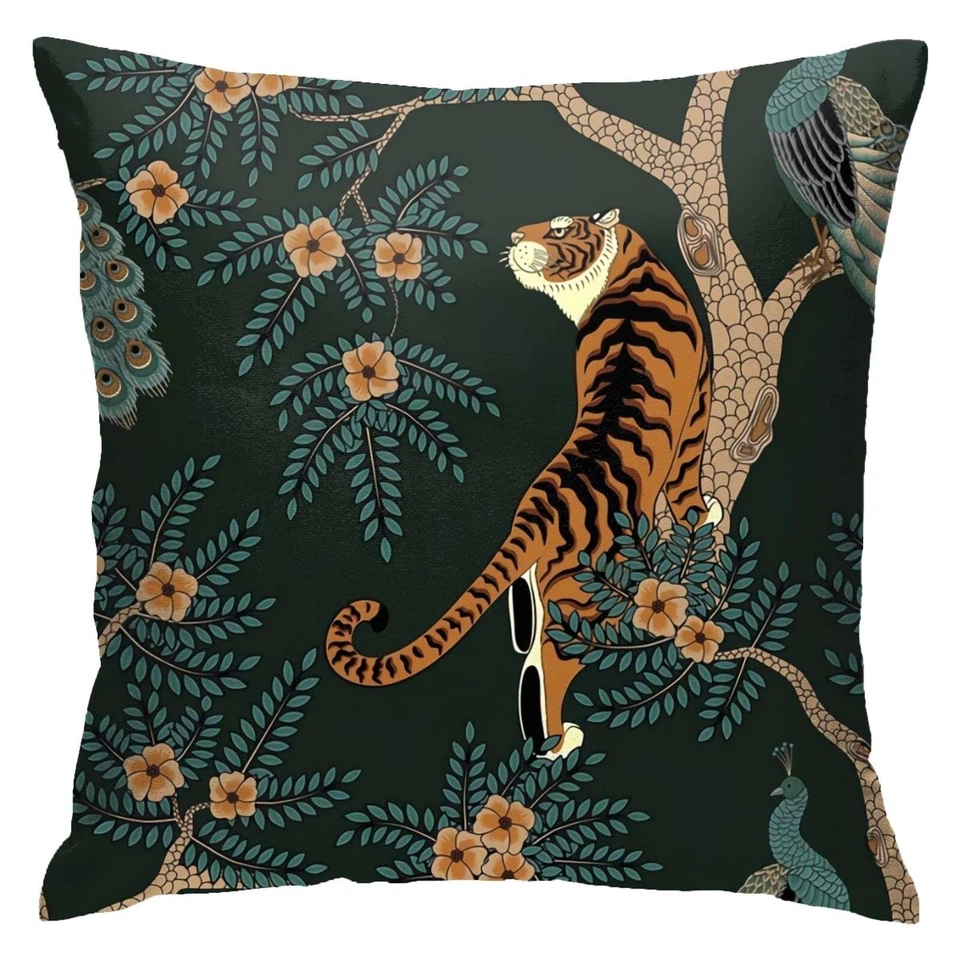 NBFKDO Pillow Cover,Tiger and Peacock (1) Throw Pillow Case Modern Cushion Co... - Image 1 of 4
