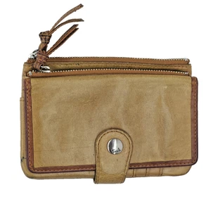 Vintage Fossil  Women Tan Leather Wallet  Brown Trim Double Compartments Bifold - Picture 1 of 10