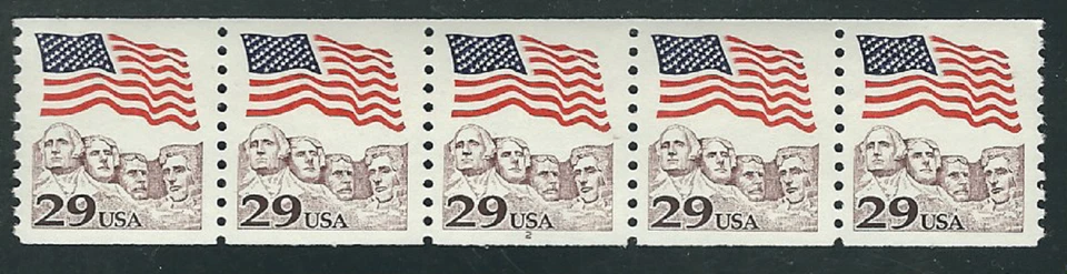 Scott # 2523...29 Cent... Flag Over Mt. Rushmore...Plate # Strip of 5 - Image 1 of 1