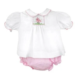 Petit Ami Pink Diaper Set with Easter Bunny Smocked Insert Hat 3 6 Months - Picture 1 of 1