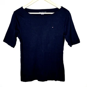 Tommy Hilfiger Shirt Women’s Medium 100% Cotton 3/4 Sleeve -Navy Blue - Picture 1 of 5