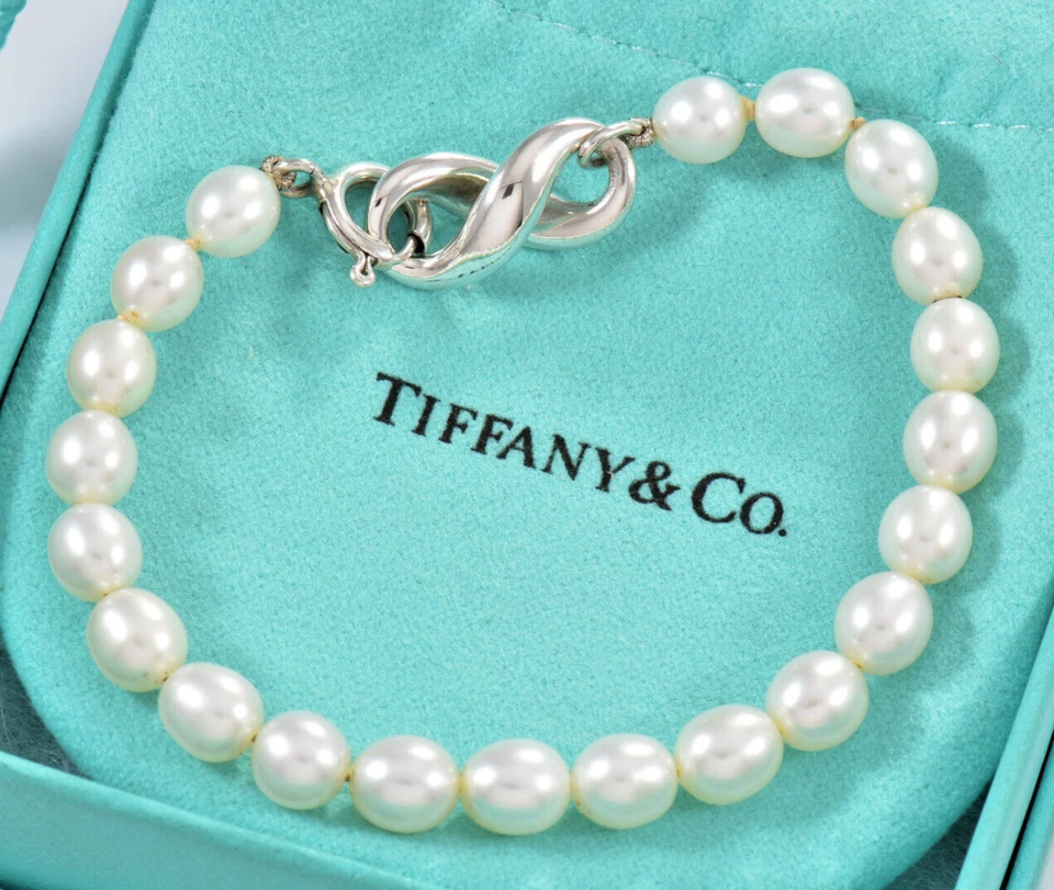 Pulsera Tiffany & Co Vintage Plata Perla Cuentas Infinito Dije 7.65" en Bolsa Foto 1 de 4