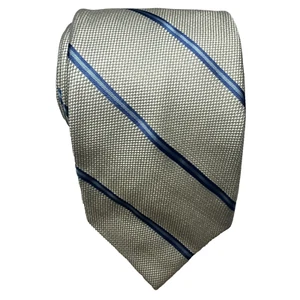 Liana Lee Mens Sevenfold Silk Necktie Diagonal Striped Blueish Grey Blue Tie - Picture 1 of 14