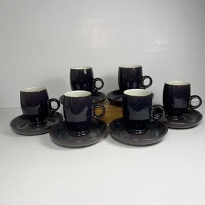 Denby Falstaff - 6 x Coffee Cups and Saucers - Purple - Vintage Retro Stoneware - Picture 1 of 8