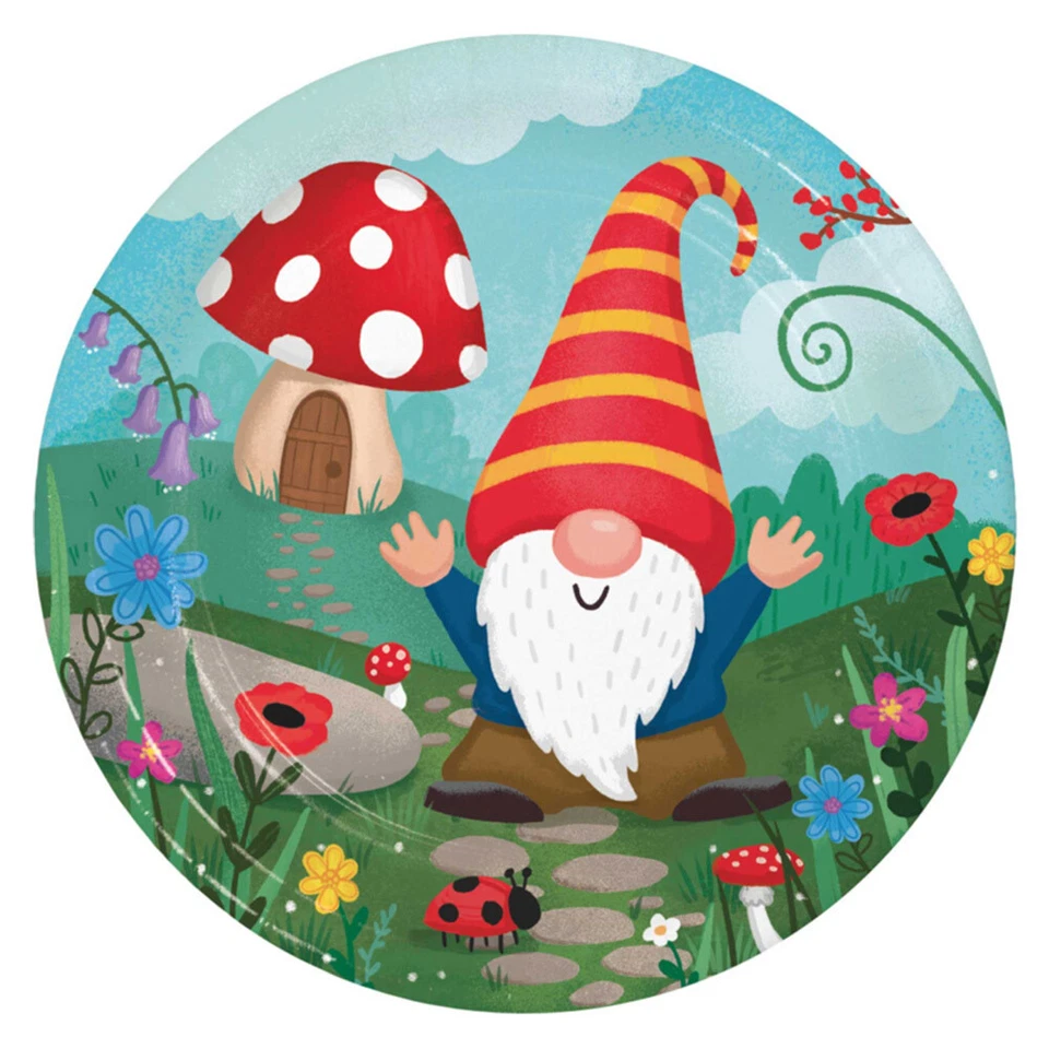 Gnomes  Party Supplies Paper Lunch Plates 8 Pack Birthday Boy Girl Tableware  - Image 1 of 1