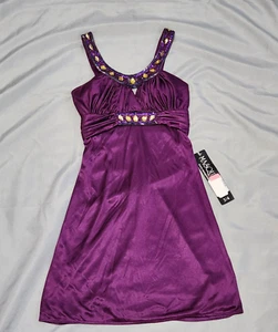 Vintage Y2K 90s Masquerade Short Dress Purple Size 3/4 Bedazzled Embellish Bead - Picture 1 of 12