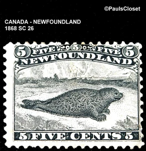 CANADA TERRANOVA 1868 SC 26 SIGILLO ARPA 5¢ CERNIERA NERA IN PERFETTE CONDIZIONI RIMANENTE OG FINE - Foto 1 di 2