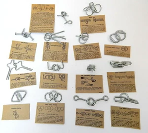 1K Group 14 Vintage Metal Magician Metal Brain Teaser Puzzles Tricks Instruction - Picture 1 of 7
