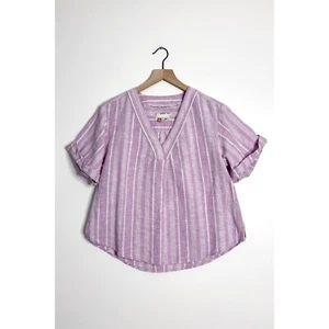 PILCRO Anthropologie Linen Henley Surf Shirt Striped Top Purple size XS - Picture 1 of 5