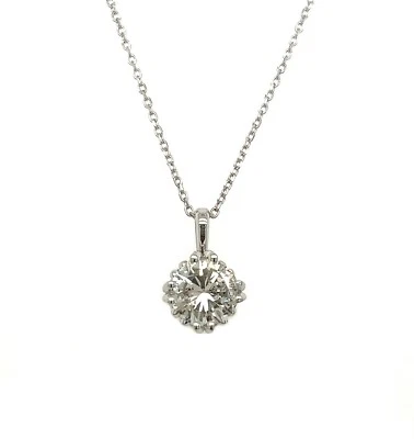 14K White Gold Large Scroll Style Round Brilliant Diamond Pendant With Chain - Image 1 of 4