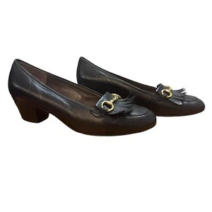 Bruno Magli Black Leather Gold Pendant Frayed 2 Inch Pumps Heels Size 36/US 5.5 - Picture 1 of 6