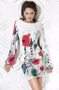 NWT JOVANI BRIGHT LARGE FLORAL PRINT BACKLESS COCKTAIL DRESS Size 0 $400 - Picture 1 of 5