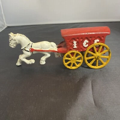 老式玩具金属铸铁马车冰车卡车车红色白色 — 第 1/4 张图片