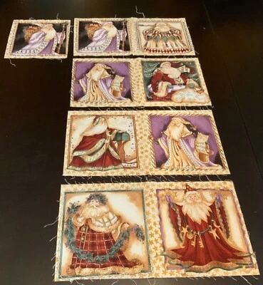 De Colección Tela Navidad Viejo Mundo Papá Noel Cuadrados (9) Fondo Púrpura por la mitad Foto 1 de 4