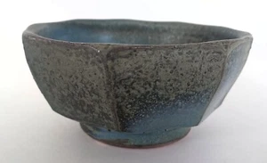 Art pottery bowl signed d8 footed blue trinket blue lotus dessert bohemian - Picture 1 of 9