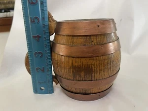 Vintage Holz Kupfer gebunden Bierfass Stein Becher Griff & offener Deckel Holz - Bild 1 von 9