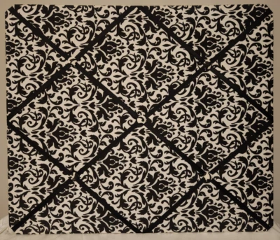 Photo Memory Message Bulletin Board Black and White Floral Fabric 22" x 19" - Image 1 of 4