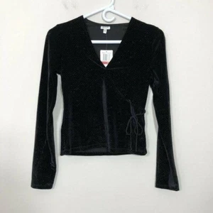 Self Esteem Shirt Women Size XS Black Tie-Side Long Sleeve Glitter V Neck - Picture 1 of 5