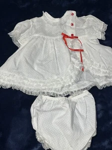 Vintage 90er Baby Kleid hellweiß Punkte Spitze Rüschenbesatz süßester 12 Monate - Bild 1 von 4
