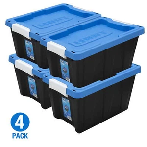 5 Gallon Latching Plastic Stackable Storage Bin Container Box with Lid Set of 4 - Picture 1 of 11