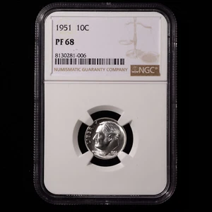 1951 PROOF Roosevelt Silver Dime 10c - NGC GRADED PF68 - BETTER DATE - Picture 1 of 4