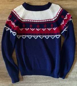 Vtg JC Penney 70’s Sweater Boys Blue Red White Stripe Knit Pullover Medium 12-14 - Picture 1 of 4