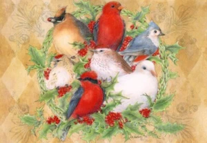 Merry Christmas Red Blue Jay Bird Birds Sherri Buck Baldwin Leanin' Tree Card - Picture 1 of 4