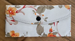 Ladies Wallet Nylon Card ID Holder Snap Closure Trifold Orange Floral 7" x 3.5" - Picture 1 of 7
