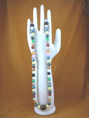 (v55-1) 玛瑙 + 虎眼 + 紫水晶串珠宝石 28 英寸长项链珠宝 — 第 1/2 张图片