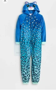 Cat And Jack Girls Spotted Dino Hooded One Pc Fleece Pajamas size L(10-12) - Picture 1 of 7