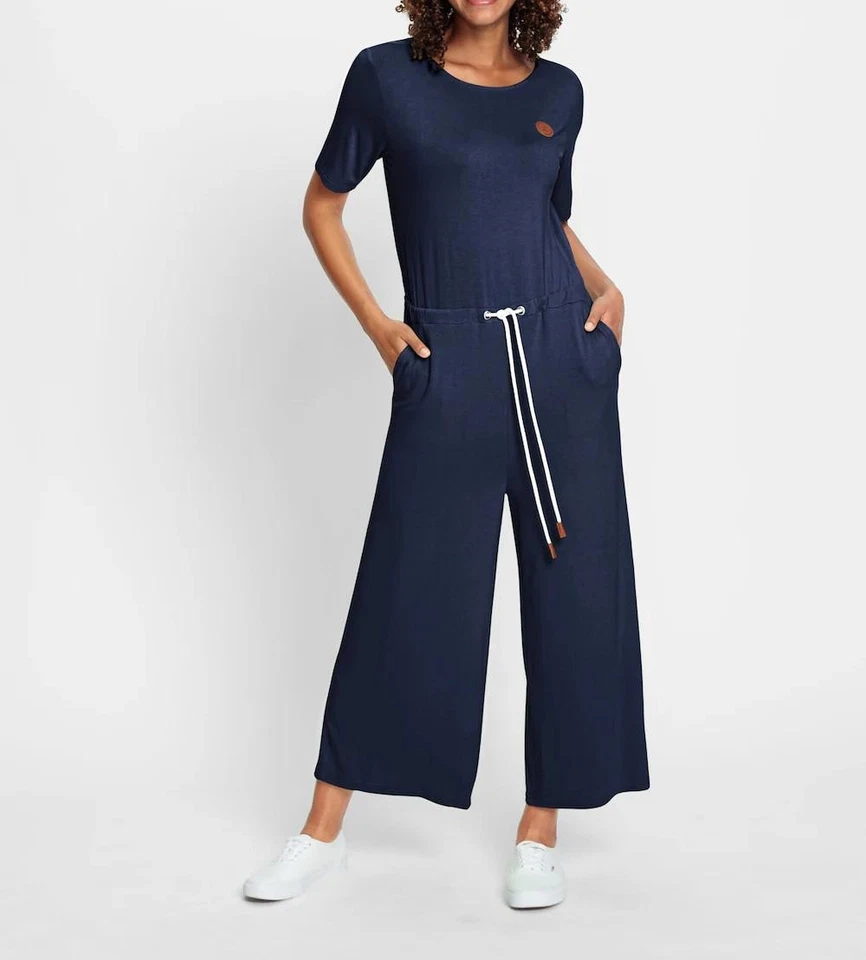 Damen Jumpsuit Overall Einteiler Rundhals Kurzarm marine Gr. 38 NEU - Bild 1 von 3