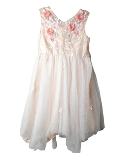 Girls Pink Dress 8 Yrs Chiffon Glitter Lightweight Monsoon UK Sleeveless Floral - Picture 1 of 11