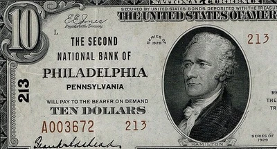 1929 $10 The Second NB of Philadelphia Pennsylvania Ty. 2 CH# 213 PMG 35 EPQ - Image 1 of 3