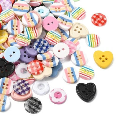 200x Resin Buttons Heart Round 4-Hole 2 Hole Flat Flower Button for Clothes DIY - Image 1 of 4