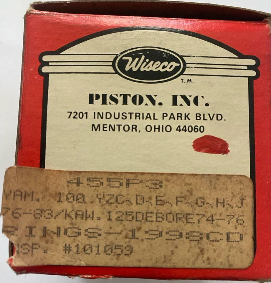 Kit de pistón Yamaha YZ100 76-83 Wiseco de gran tamaño .030 sobre Foto 1 de 1