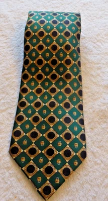 Corbata Brioni Para Hombre 100% Seda Hecha a Mano Cuadrados Verdes con Patrón de Lujo de Leones Foto 1 de 4