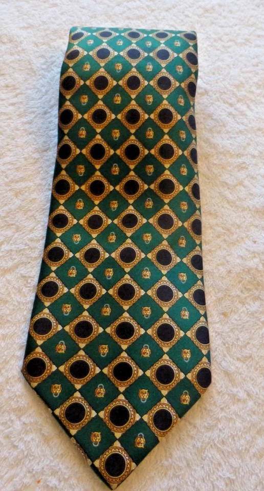 Corbata Brioni Para Hombre 100% Seda Hecha a Mano Cuadrados Verdes con Patrón de Lujo de Leones Foto 1 de 4