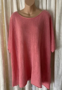 Tunica donna Eileen Fisher rosa corallo canapa manica corta maglia boxy taglia XL - Foto 1 di 8