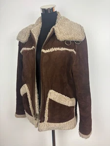 Amazing Vintage 1970s Suede Sheepskin Flying Aviator Jacket Small UK 8 - 10 - Picture 1 of 12
